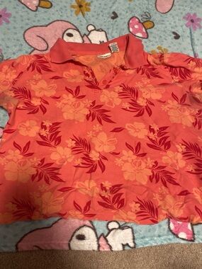 Cherokee Coral Polo Shirt with Red Floral Print